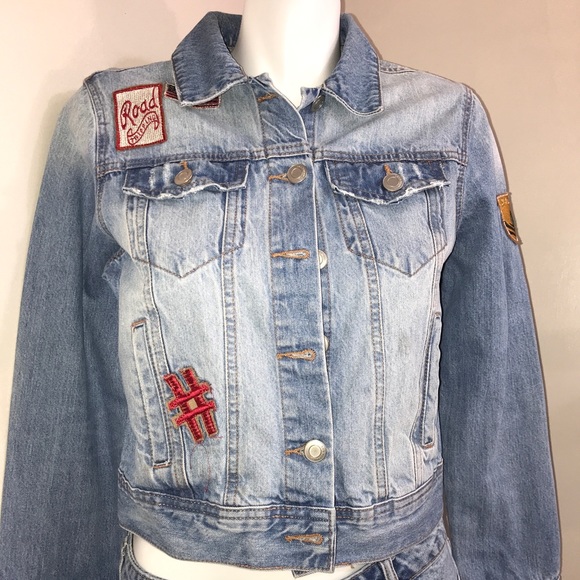 Streetwear Society Denim Blue Patches Crop Jacket - Picture 2 of 16